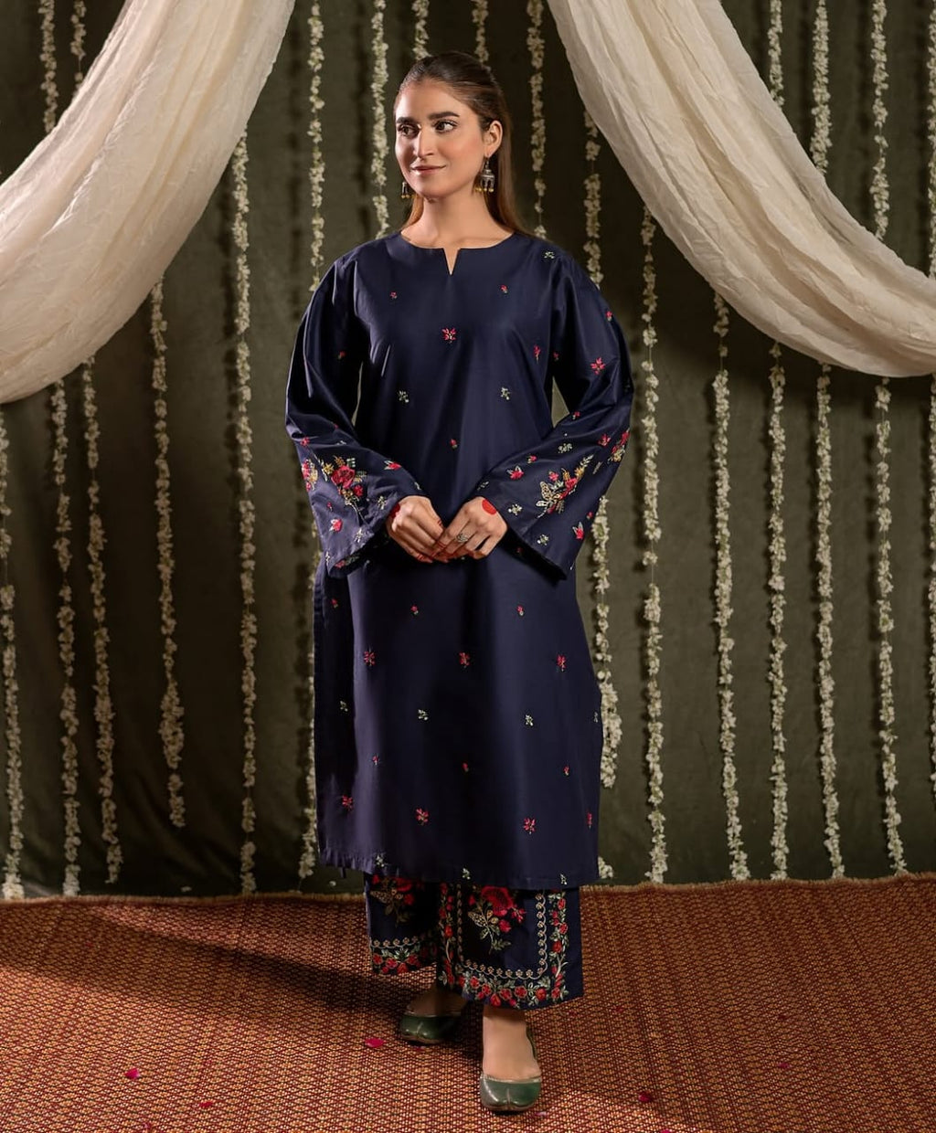 Bright Blue ( Embroided 2 PCs)