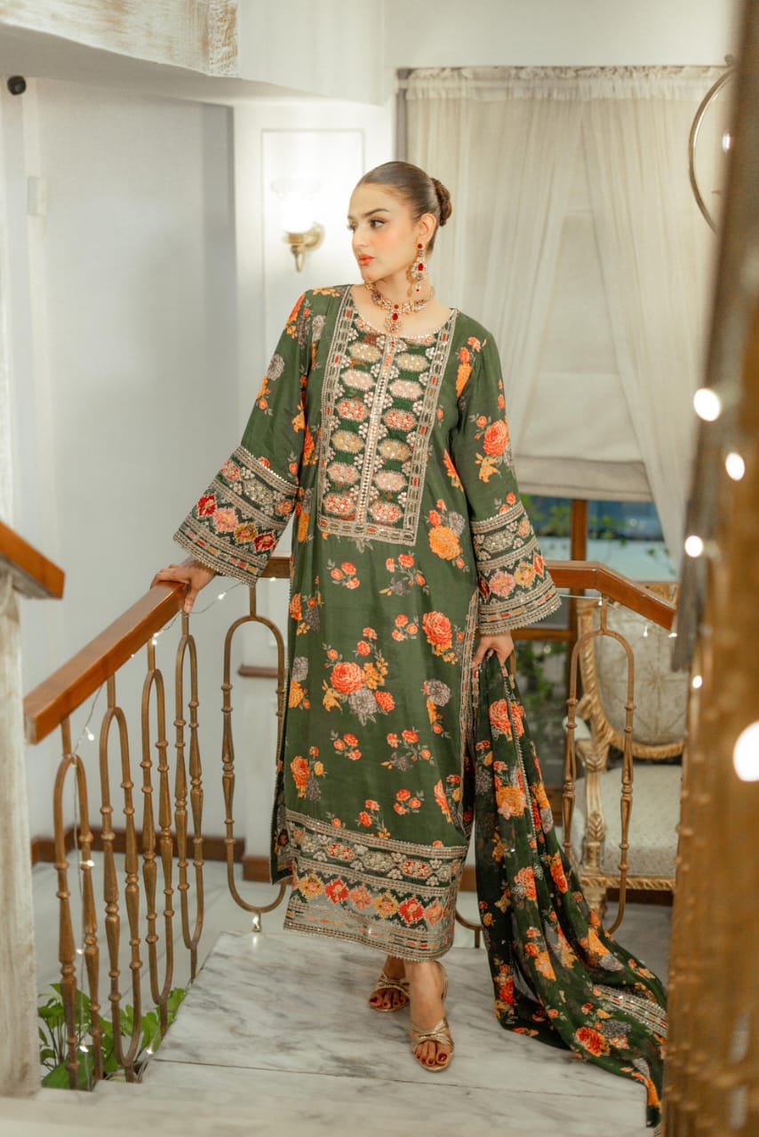 Aleena Digital Embroidery 3 PCs